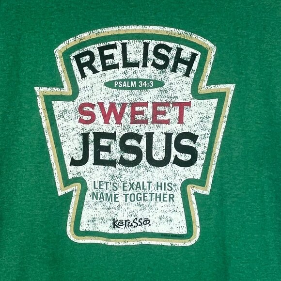 Religious Graphic Tshirt Mens Mediun Green Relish Sweet Jesus Biblical - Picture 5 of 6